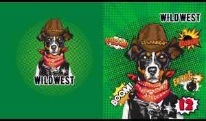 An illustration of a dachshund sheriff against a green pop art-style backdrop