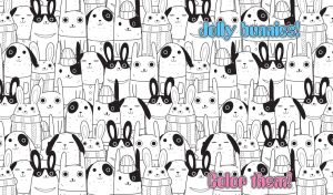 Seamless pattern featuring hand-drawn black and white jolly bunnies