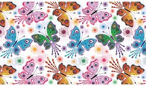 Seamless butterfly pattern with aboriginal dot decor on white