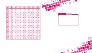 A fuchsia abstract square pattern and multiplication table on white
