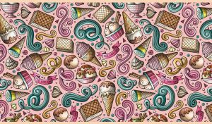 A seamless ice cream pattern on a pastel pink monochrome background