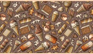 A seamless ice cream pattern on a brown monochrome background