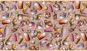 A seamless ice cream pattern on a beige monochrome background