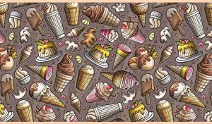 A seamless ice cream pattern on a brown-grey monochrome background