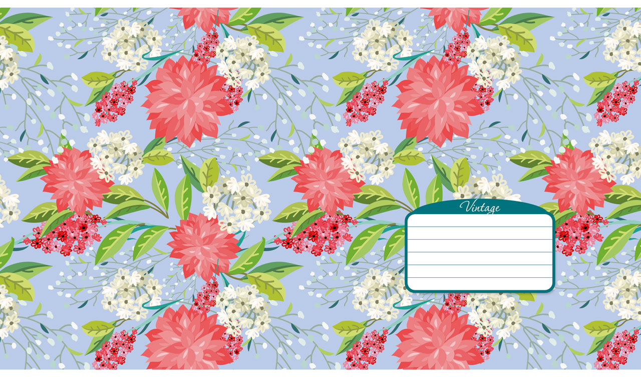 Seamless vintage floral pattern with pale red peonies on pastel navy