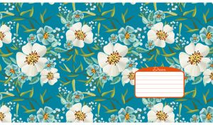 Seamless dream floral pattern with white and blue dog-roses on teal