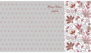 Indian batik floral pattern on white next to seamless hearts on grey