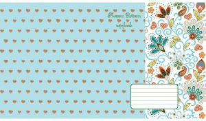 Indian batik floral pattern on white next to seamless hearts on pastel teal