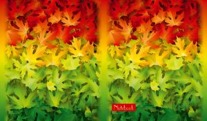 Autumn maple leaves vector design in red, yellow, and green shades