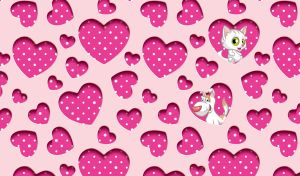 Cat and dog on pink seamless heart pattern and fuchsia polka dot backdrop