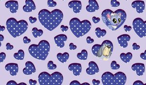 Cat and dog on violet seamless heart pattern and purple polka dot backdrop
