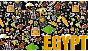 Egypt travel vector icons and symbols on a black backdrop
