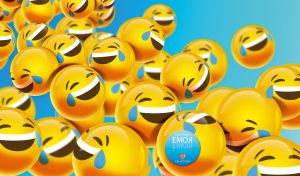 Tears of Joy 3D emoji balls on light blue