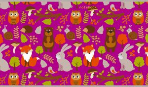 Seamless animal pattern with forest inhabitants on fuchsia-purple