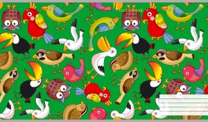 Seamless bird pattern with exotic birds on green