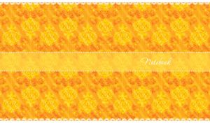 Orange and yellow batik patterns on a diagonal stripe wallpaper