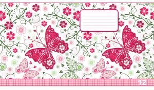 Seamless pattern design of butterflies and green vines in hues of pastel red