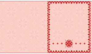 Red cross stitch ornament on pastel red pink backdrop