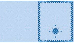 Blue cross stitch ornament on pastel blue backdrop