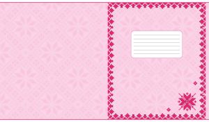 Pink cross stitch ornament on pink blue backdrop