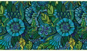 Seamless ethnic floral pattern in green, teal and blue shades
