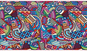 Seamless ethnic geometric pattern in red, purple and blue shades