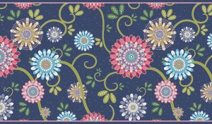 Floral seamless pattern with colorful dahlias on navy blue backdrop