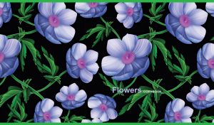Seamless floral pattern of pastel blue anemones on a black backdrop