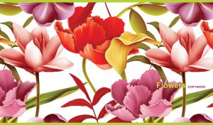 Seamless floral pattern of pink tulips and pastel red lilies on a white backdrop