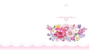Pastel pink flower bouquet on a white backdrop with decorative border
