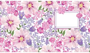Seamless pattern of mallows, bluebells cosmos flowers on a white backdrop