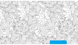 A black and white floral seamless pattern with a blue tab