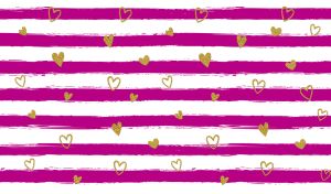 Grunge fuchsia stripes and gold glitter hearts on a white backdrop