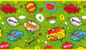 Superhero clipart comic book speech bubbles on a green backdrop