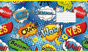 Superhero clipart comic book speech bubbles on a blue backdrop