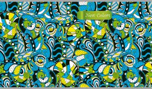 Seamless ethnic ornament in green, blue and yellow color shades