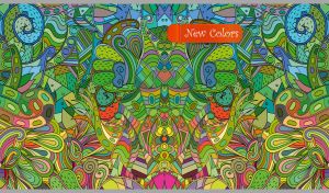 Seamless ethnic curved ornamental pattern in green, blue and orange color shades