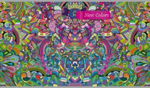 Seamless curvy doodle ornament in green, purple and blue color shades