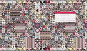 Tile mosaic with seamless ethnic patterns in pastel pink and grey colors