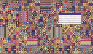 Tile mosaic with seamless ethnic patterns in pink and violet colors