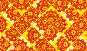 Bright seamless mandala pattern with oblique squares in red and yellow colors