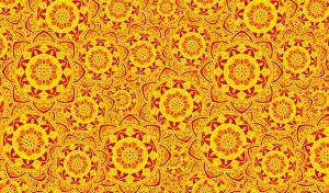Bright seamless mandala pattern with ethnic ornaments in red and yellow colors