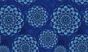 Bright seamless mandala pattern with Indian ornaments in blue and navy colors