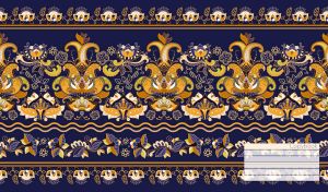 Ornamental ethnic seamless pattern floral motif in yellow and navy shades