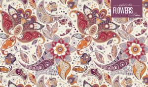 Aesthetic floral ornaments in bright shades on a beige backdrop