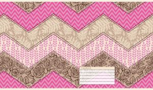 Pink and beige patchwork zigzags with floral and leaf patterns