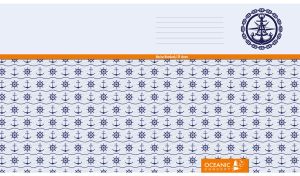 Helm and Anchor emblem over a navy blue seamless helm and anchor pattern