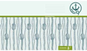 Seafarer emblem over a light green seamless knot pattern