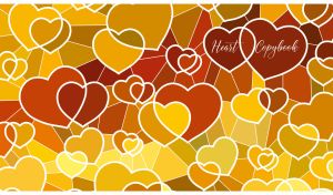 A seamless pattern with ocher and yellow stained glass of hearts
