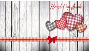 A pattern with plaid hearts on a white wooden backdrop